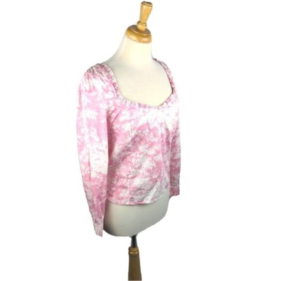 Wayf Womens Blouse Smocked Waist Long Sleeve Pink Floral Print Size XL NWOT - Picture 7 of 9